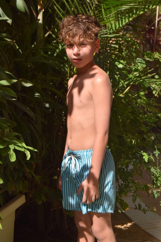 Kids Emerald Striped Swim trunks